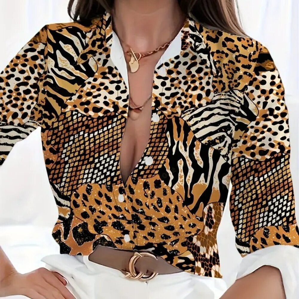 Tiger Pattern Print Tops (Multicolor) PL